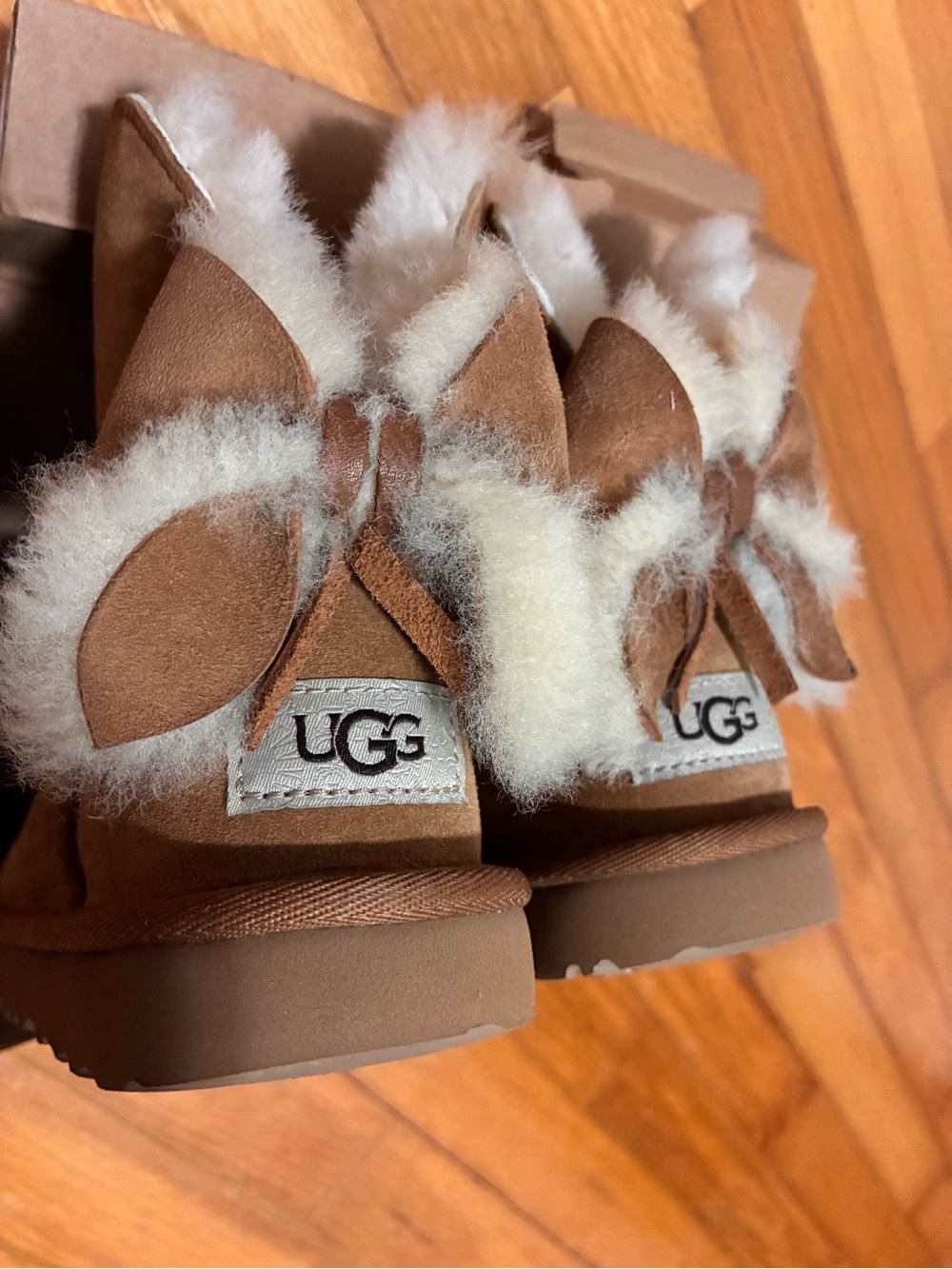 UGG Chestnut Suede Mini Boots with Shearling Bow Detail - Chestnut - Picture 2 of 16